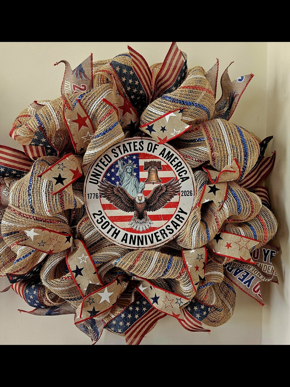Patriotic 250th Anniversary Wreath - Red, White & Blue